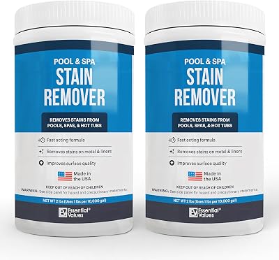 Essential Values Swimming Pool & Spa Stain Remover 2 LBS - Compatible with Vinyl Liners, Fiberglass & Metals - Effective Formula Removes Rust & Tough Stains