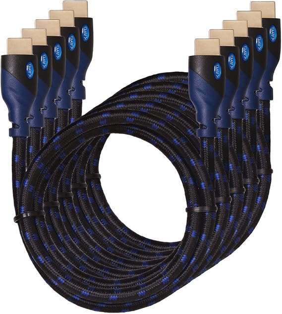 4K HDMI Cable -KAYO High Speed HDMI 2.0b Cable 18Gbps[Supports 4K HDR,3D,2160P,1080P,Ethernet]-Braided HDMI Cord-Audio Return(ARC),Xbox360,PS4/PS3,Apple TV,Roku+Bonus Cable Tie,Blue BLK (6FT -5 Pack)