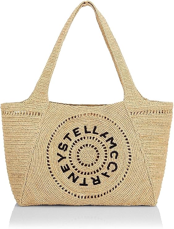 Logo-Embroidered Crochet Raffia Tote Bag, Natural