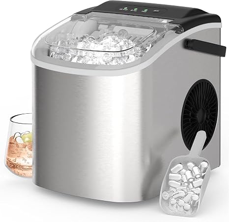 Ice Maker Countertop, Portable Machine with Carry Handle, Self-Cleaning Makers with Basket and Scoop, Ideal for Home, Kitchen, Camping