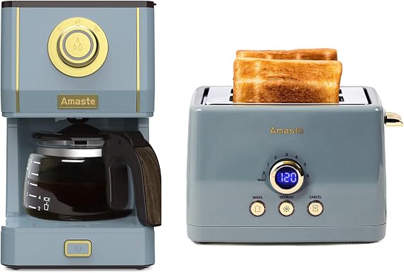 Amaste Retro Coffee Maker & Toaster Set- Ash Blue