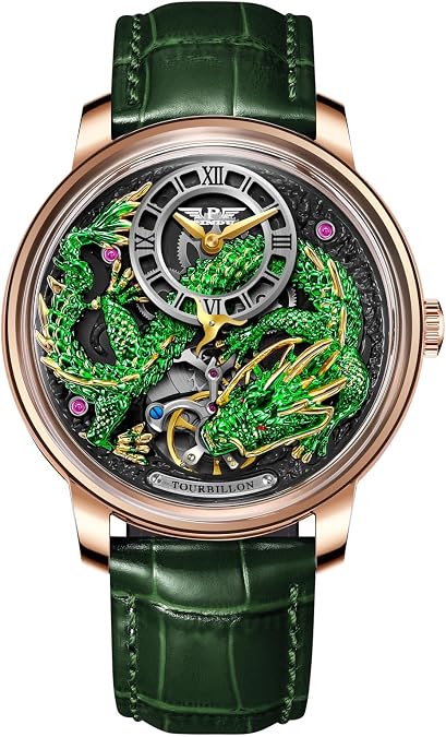 PINDU Dragon Watches for Men, 3D Dimensional Limited Edition Design The Dragons Legacy 5ATM Waterproof Leather Watch Mechanical Watch