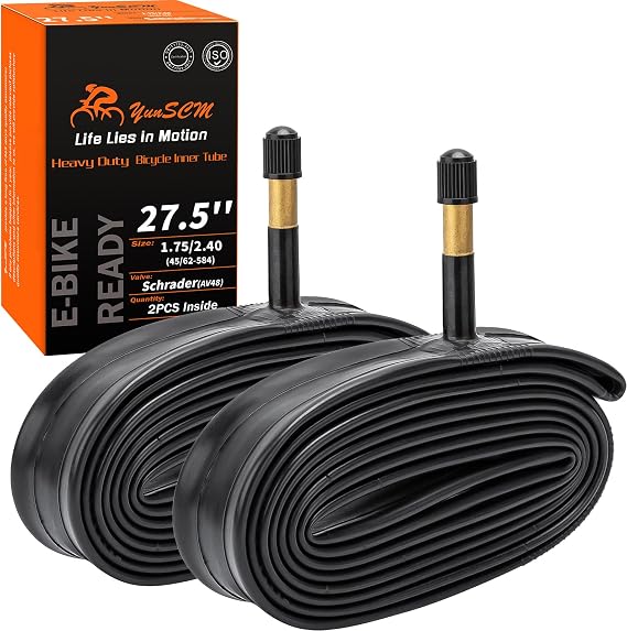 YUNSCM 2-PCS 27.5" Heavy Duty Bike Tubes 27.5 x 1.75/2.40 (45/62-584) | AV48mm Schrader Valve Bicycle Inner Tubes Compatible with 27.5x1.75/1.95/2.0/2.1/2.125/2.25/2.35/2.4 Mountain Bike Tire Tubes