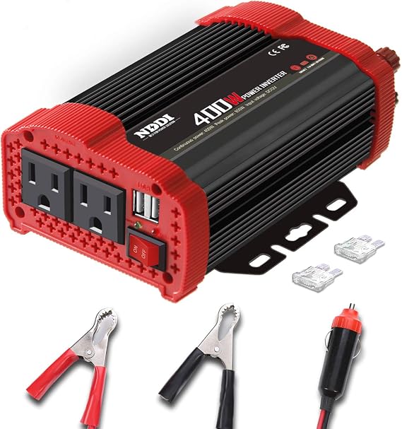 400W Power Inverter, Suitable for Mobile Phones, Laptops, Etc. | DC 12V to 110V AC Car Plug Adapter Socket, 2 Charger Sockets And Dual 3.1A USB Ports, Car Charger Cigarette Lighter Adapter