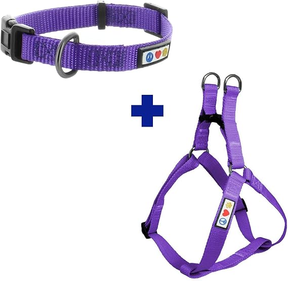 Pawtitas Value Bundle Set | Small Dog Harness + Small Dog Collar Purple Set
