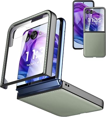 Case for Motorola Razr Plus 20242025 - with Built-in Cover Screen Protector - PU Vegan Leather Back & Hard Polycarbonate Bumper Phone Case for Moto Razr 20242025 - Green