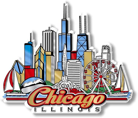 Chicago City Magnet by Classic Magnets, 3D Rubber Vintage-Style Collectible Souvenirs and Gifts Made in the USA, 4.1" x 3.5"