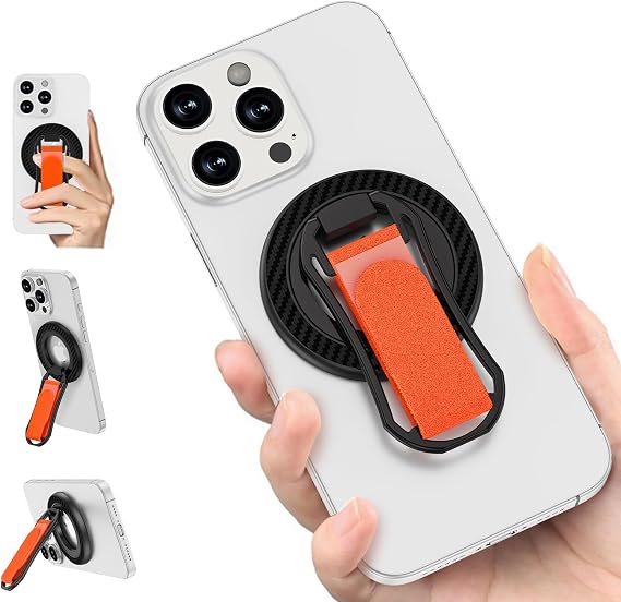 Magnetic Phone Grip for MagSafe Stand,Magnet Ring Holder Adjustable Strap Finger Kickstand Loop Cell Phone Grip for iPhone 17 Pro Max Air 16E 16 15 14 13 Pro Max,Samsung,Google Pixel,Android Phone