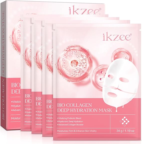 Bio Collagen Deep Hydration Mask, Anti Aging and Rejuvinating Sheets for Fine Lines & Wrinkles, Soothing & Hydrating Overnight Hydrogel Mask, Pore Minimizing, Elasticity Improvement, 4pcs