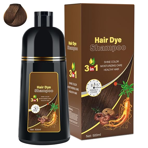 Light Brown Hair Dye Shampoo for Gray Hair Coverage, 3 in 1 Semi Permanent Hair Color Shampoo Hair Dye for Women Men, 500ml