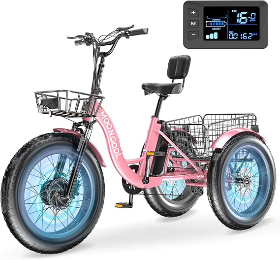 MOPHOTO Electric Tricycles for Adults, 3 Wheel E-Bike with 350W750W Motor, Folding or Cruiser Frame, Multiple Speeds and Tire Sizes