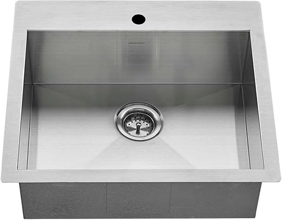 American Standard 18SB.9252211.075 Edgewater Zero Radius Dual Mount 25x22 single Bowlwithgrid & Drain, Stainless Steel