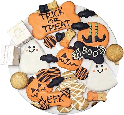 Bonne et Filou Dog Treats, Gift Box Human Grade Gourmet Treats 23 Luxury Spooky Delights with Dog Macarons, Truffles & Bones Healthy Snacks for Small to Large Breeds