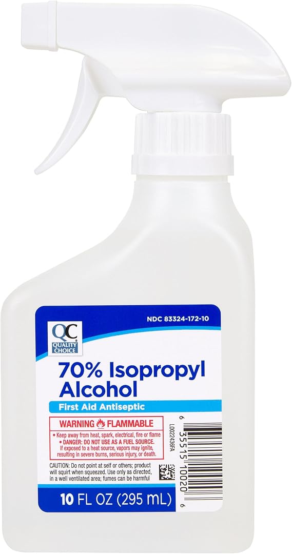 Quality Choice First Aid Antiseptic, 70% Isopropyl Alcohol for Minor Cuts, Scrapes and Burns, Spray, 10 FL OZ