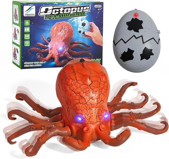 AMCHSURI Remote Control Octopus Toy, Wriggling Tentacles, LED Eyes, Ages 6+ | Funny, creepy action surprises kids and adults; simple 3-button steering reaches 25 ft for family play, parties and pranks.