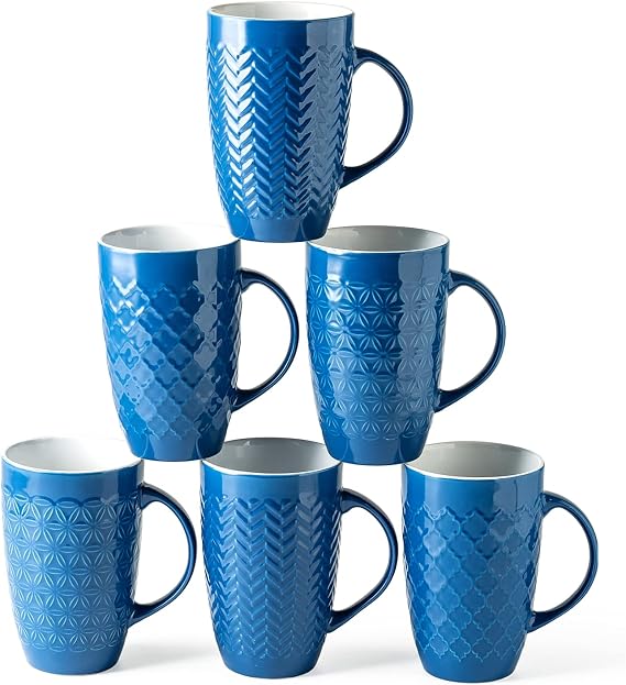 AmorArc 20 oz Large Coffee Mugs Set of 6, Blue Ceramic Tall Coffee Cups