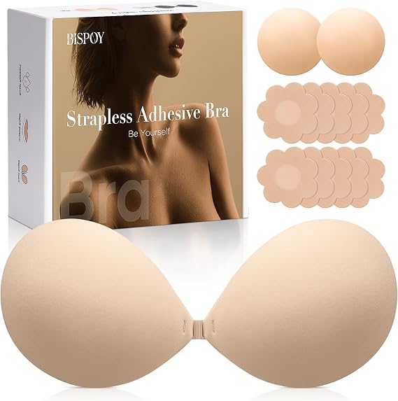 Invisible Strapless Sticky Bra for Women, Ultra Adhesive Push Up Silicone Bra, Reusable Cleavage Lift Bra for Backless Dress