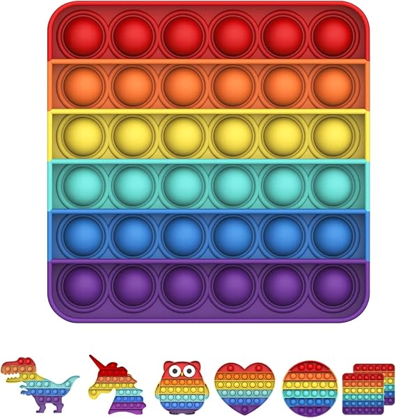 Push and Pop Bubble Sensory Fidget Toy, Silicone Sensory Fidget Toy For Kids And Adults, Anxiety Relief Finger Toys, Autism for ADHD Squeeze Toys (Rainbow Squire)