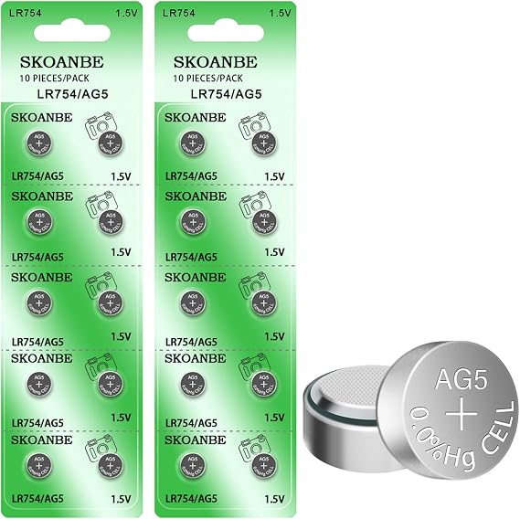 SKOANBE 20Packs AG5 LR754 LR48 1.5V Button Cell Watch Battery