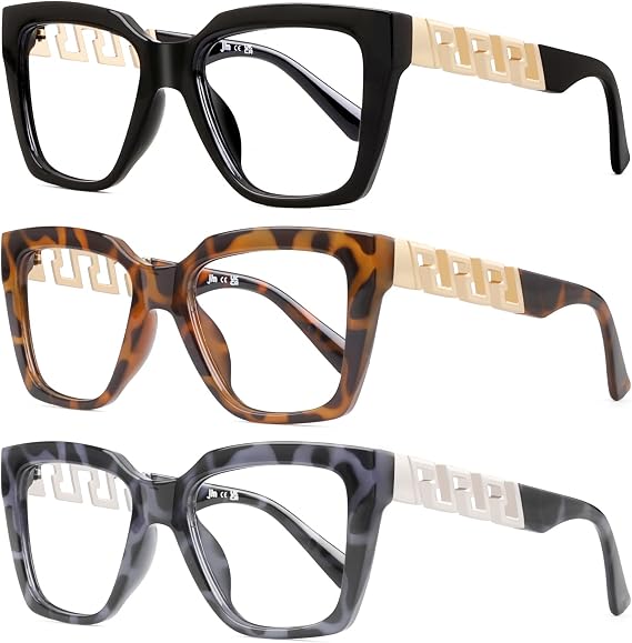 JM 3 Pack Blue Light Reading Glasses for Women Cat Eye Fashion Readers