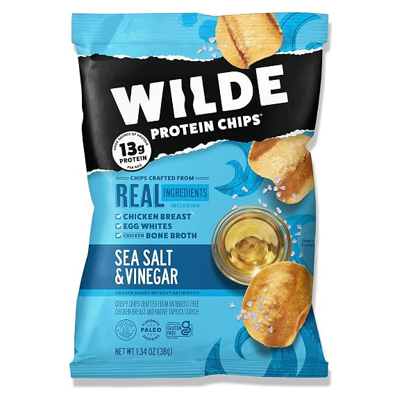 Wilde Protein Chips, Sea Salt and Vinegar 1.34 Ounce Bags, Pack of 8 Bags