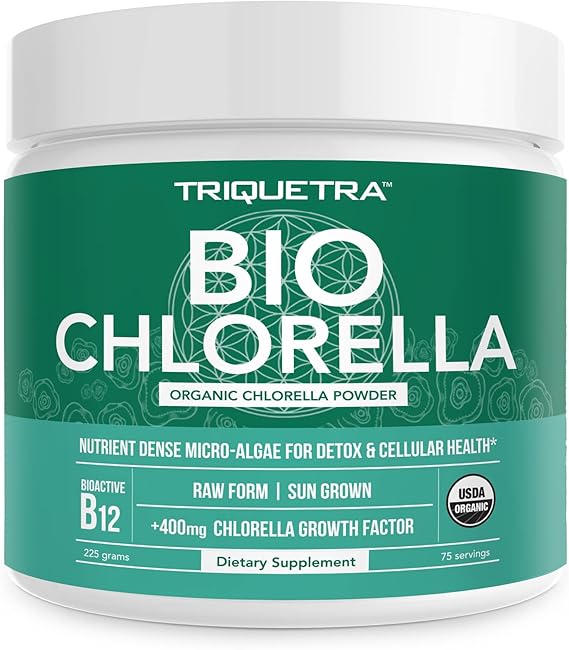 Organic Chlorella Powder Raw & Sun-Grown Nutrient-Dense Green Algae with CGF (Chlorella Growth Factor), Supports Overall Well-Being and Vitality Vegan-Friendly 75 Servings (225g)