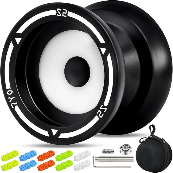 7YO S2 Responsive Yoyo for Kids 8-12, Yoyo Professional Finger Spin Trick Yoyos with Dual Function + 10 Yo Yo Strings, Case, Bearing Removal Tools - Black