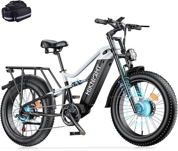 Dual Motor Electric Bike Peak 4000W, 52V 20AH Battery E Bike for Adults 24 Inch Fat Tire Mountain Electric Bicycle 40 MPH, Full Suspension Dual Hydraulic Disc Brake