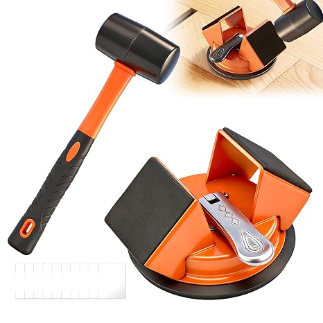 Saker Floor Gap Fixer Kit Suction Cup Tool with Mallet & 10 Washable Pads | Includes Gloves, for Laminate, Vinyl Plank & Wood Floors Easy Gap Repair, Professional Results