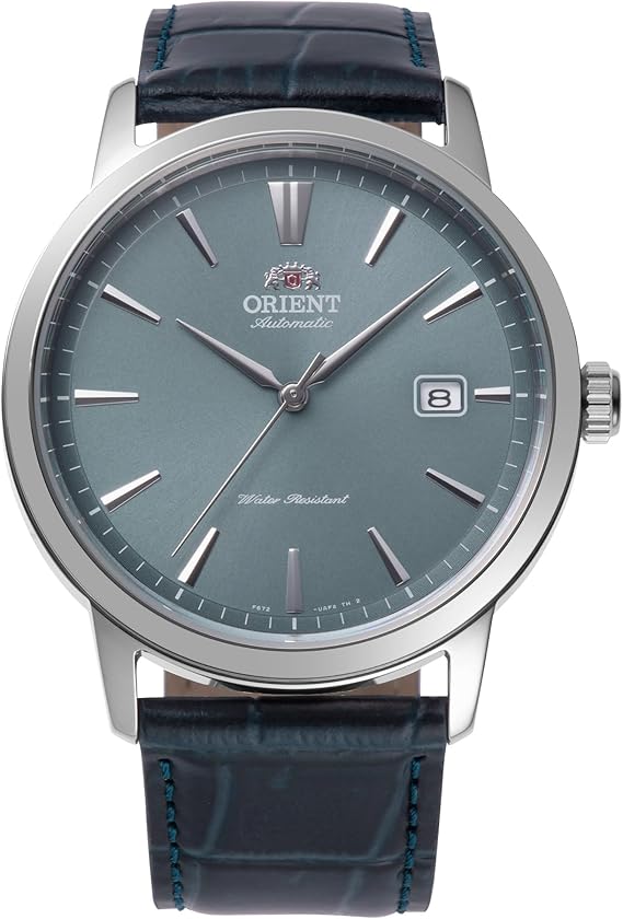 Orient Bambino RA-AC0F14L30B Automatic Mens Watch - European Exclusive, Sapphire Crystal, Blue Dial, Stainless Steel Case, Leather Strap, 41.6mm, Exhibition Case Back