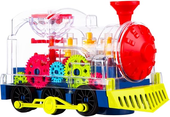 Berry President Transparent Electric Gear Train Toy with Flashing Lights and Music, Battery Operated Bump & Go Action Train Toys for 3 4 5 6 Year Old Boys Toddlers