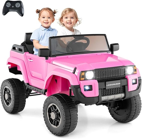 Licensed LC250 Ride on Car by OLAKIDS, 24V 2 Seater 4WD/2WD Switchable Kids Electric Vehicle with Remote Control, Toddlers Power Wheels Battery Powered Toy with Wheels Suspension (Pink)