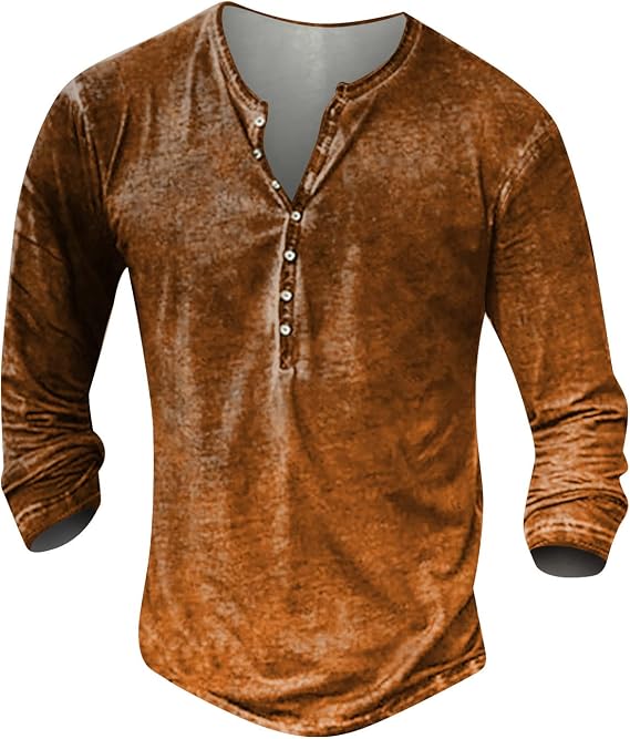 Henley Shirts for Men Long Sleeve V Neck Shirts Vintage Slim Fit Distressed T-Shirts Button Down Casual Men's Fashion