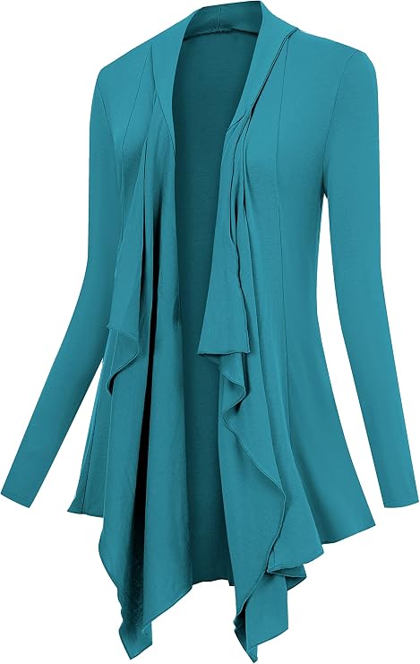 EXCHIC Women's Draped Open Front Cardigan Lightweight Long Sleeve Irregular Hem Spring Casual Office