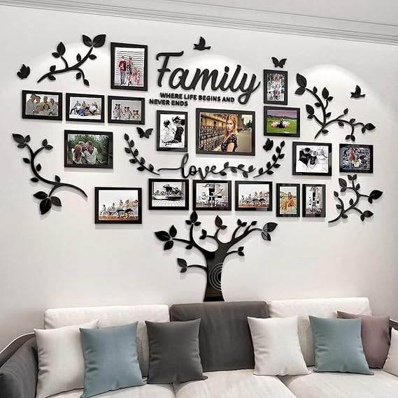 Picture Frames Collage Wall Decor - Family Tree Wall Decor for Living Room 4x6 5x7 8x10 11x14 3D DIY-Acrylic Family Wall Decor Photo Collage Frame for Wall