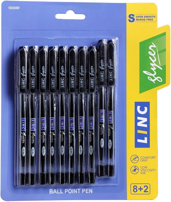 Linc Glycer Smooth Ball Point Pen, Soft Grip, 1.00mm Tip, 10-Count, Black