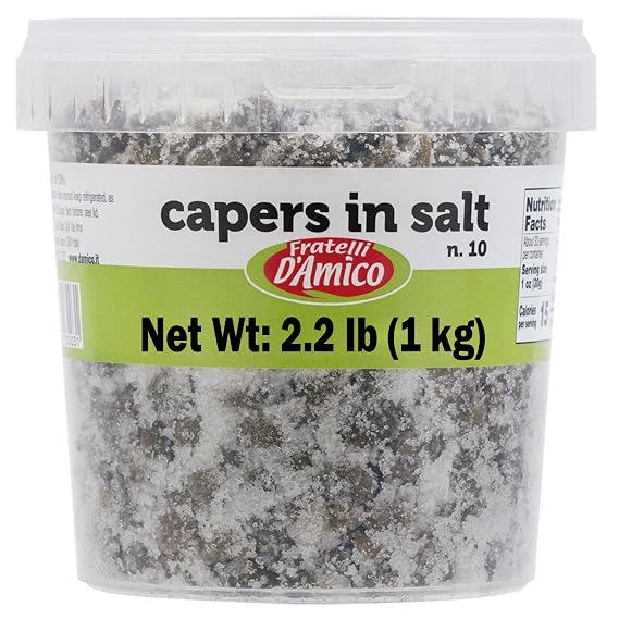 FRATELLI D'AMICO Capers in Salt, Size #10, Italian Salted Capers, 35.3 oz