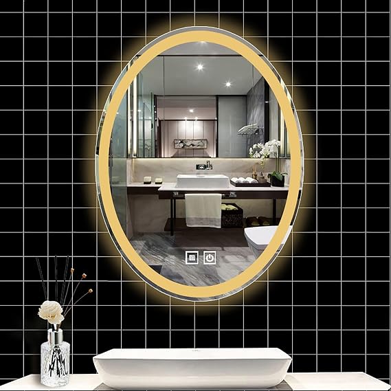 Oval Vanity Mirror for Bathroom, with light, Round Wall Mirrors with lights, Lighted Wall-Mounted for Entryway,Bathroom Mirror(Warm Light,50x70cm(20x27in))