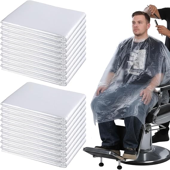 100 Pcs Disposable Hair Salon Cape Bulk Waterproof Hair Cutting Capes Hairs Dye Capes Salon Hairs Cape, for Barber Stylist Dye Supplies 51 x 35 Inch(Clear)