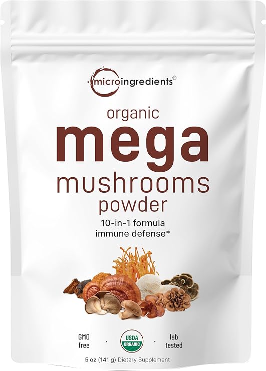 Micro Ingredients Organic Mega Mushroom Powder, 10-in-1 Mushroom Blend, 5oz