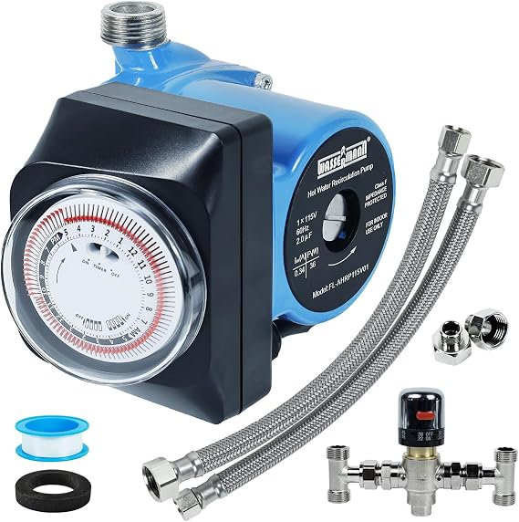 Instant Hot Water Recirculating Pump Kit for Tank Water Heater, Instant Hot Water Recirculation Pump System with 304 Stainless Steel Adjustable Bypass Valve