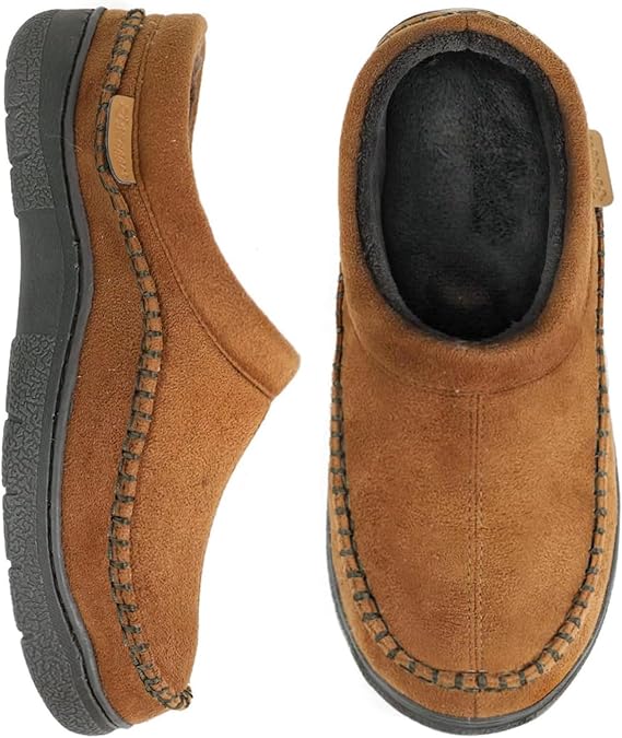 Zigzagger Men's Slip On Moccasin Slippers, Indoor/Outdoor Warm Fuzzy Comfy House Shoes, Fluffy Wide Loafer Slippers