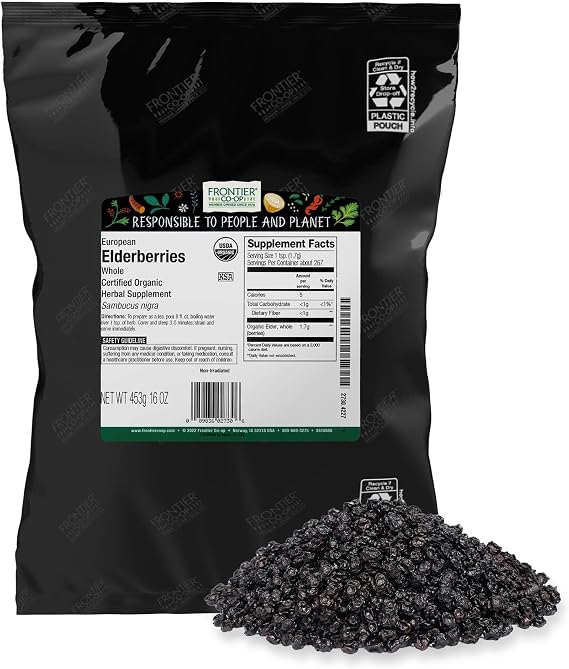 Frontier Co-op Organic Whole European Elderberries, 16oz