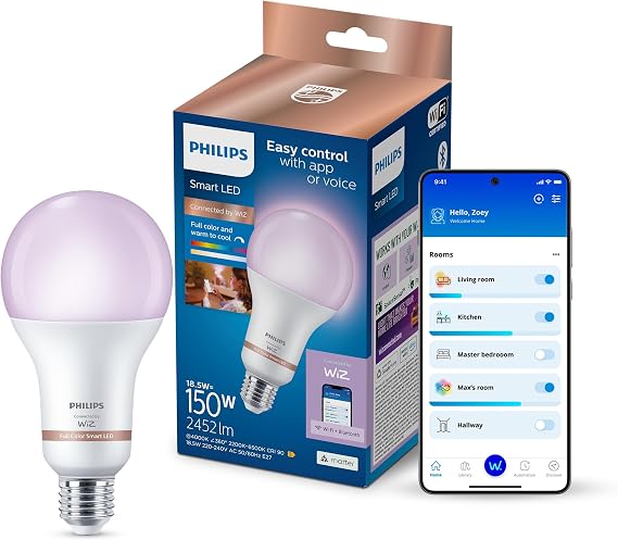 Philips Smart Lighting LED Ampul A80 E27 150W Eşdeğer RGB - Google Home, Alexa, HomeKit ve Matter uyumlu [Enerji Sınıfı E]