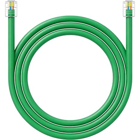 NECABLES CAT5E RJ11 Data Cable DSL Cable 3ft for DSL Modem - 3 Feet | High-Speed Heavy Duty UTP Compatible with ATT RJ11 6P4C Male to Male Green