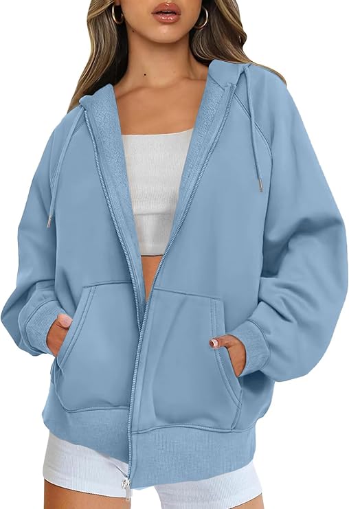 Jhsnjnr Womens Sweatshirt with Pockets Long Sleeve Hooded Fleece Jacket Warm Oversized Zip Up Hoodie