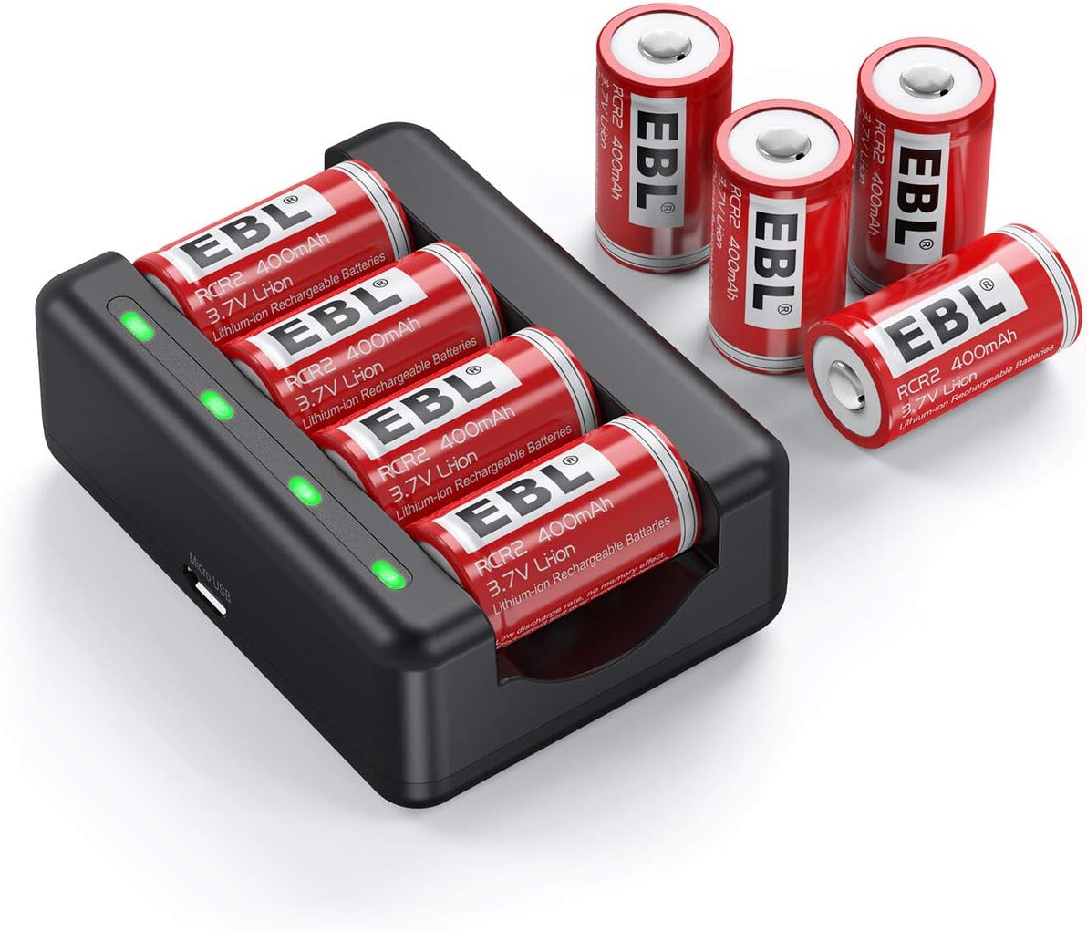 EBL CR2 Lithium Batteries with Charger, 3.7V 400mAh Rechargeable CR2 Battery RCR2 15270 Batteries 8 Pack