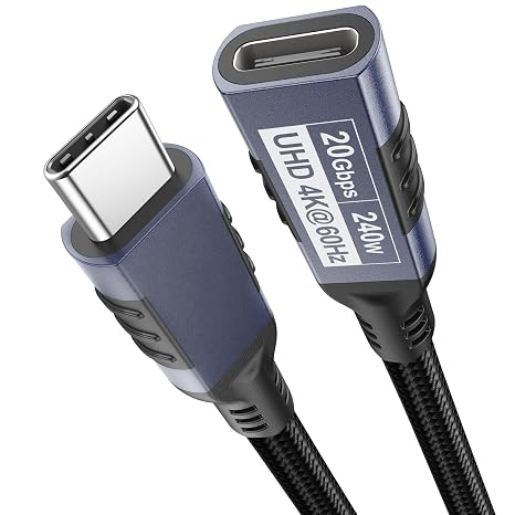 USB C Extension Cable 3ft, USBC Extender 20Gbps Data Transfer/240W Charge