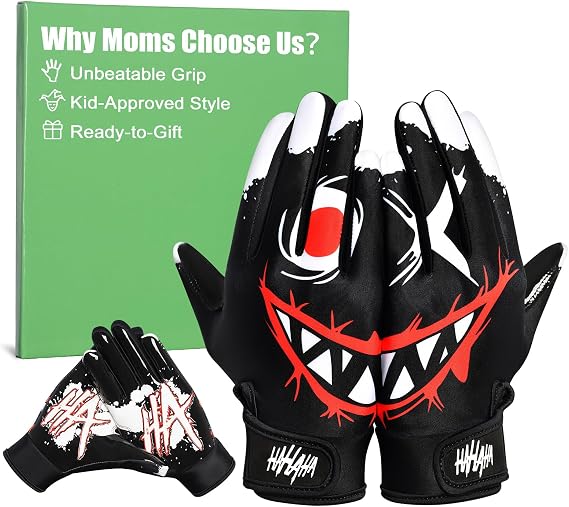 Pixel Panda Youth Football Gloves, Non-Slip Kids Receiver Gloves with Super Sticky Grip Palm, Breathable Sports Gloves for Boys and Girls