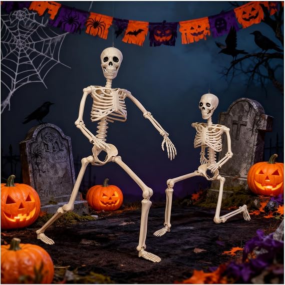 16 Skeleton Full Body Posable Joints Plastic Skeleton for Garden Decoration, Human Skeleton Decorations for Party Haunted House Supplies (2pc) Costume Party Decorations Indoor